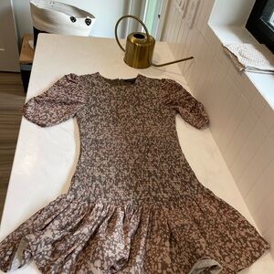 French connection, extra small mini dress with stretch, bodice, and ruffle skirt